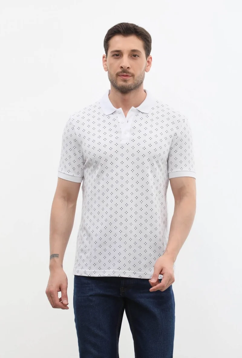 ماركابيا مان Men's Polo Collar Domino Patterned 100% Cotton T-Shirt