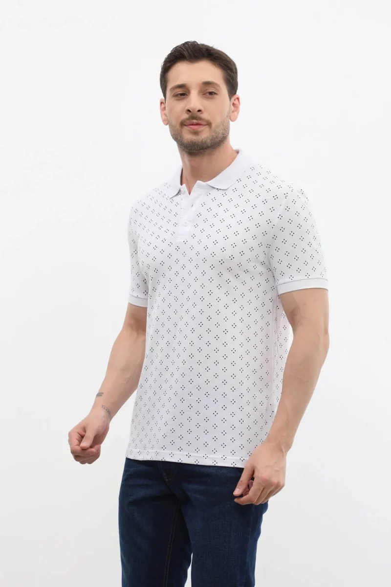 ماركابيا مان Men's Polo Collar Domino Patterned 100% Cotton T-Shirt