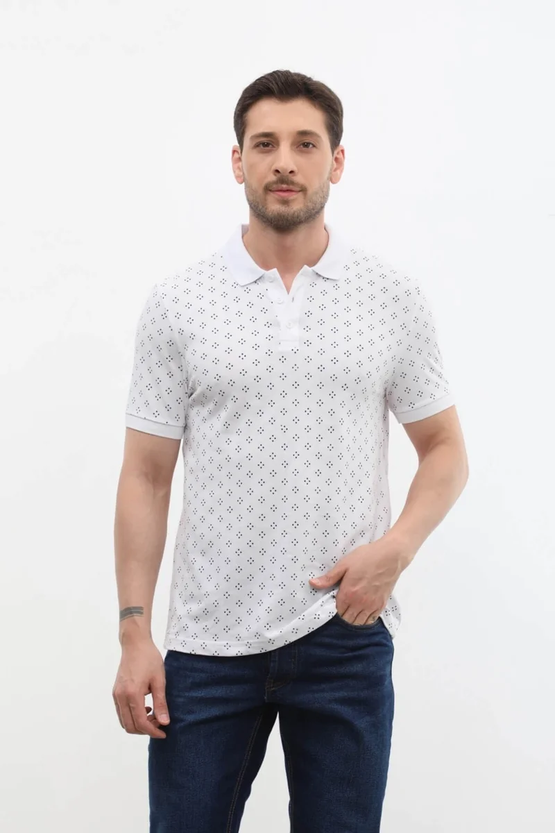 ماركابيا مان Men's Polo Collar Domino Patterned 100% Cotton T-Shirt