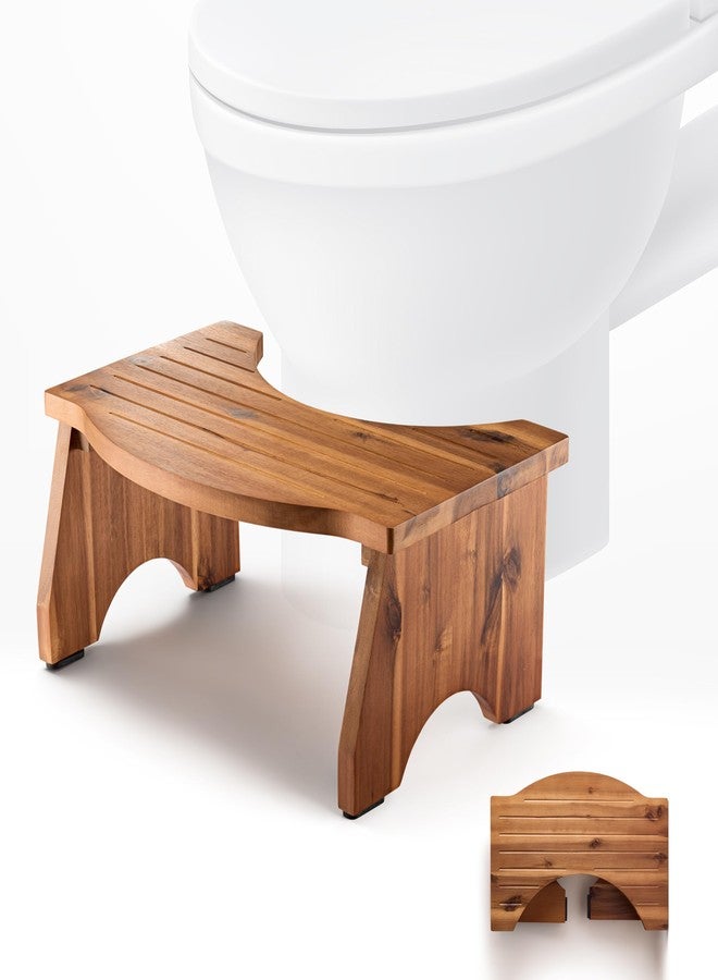 HOLANA Foldable Toilet Stool for Bathroom Adults - 7.2" Acacia Wood Poop Stool for Kids - Pooping Stool Squat with Anti Slip - Bathroom Stools for Sitting/Travel (Acacia Wood 7.2" Height) - Image 1