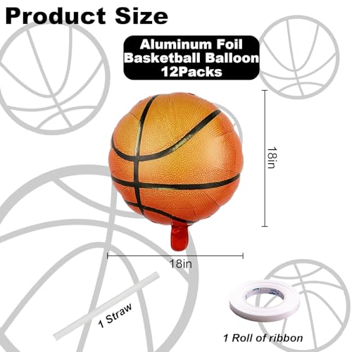 Villorem 12 Pcs Basketball Balloons 18 Inch Basketball Foil Balloons Sports Mylar Balloon for Basketballs Theme Birthday Party Decorations - Image 5