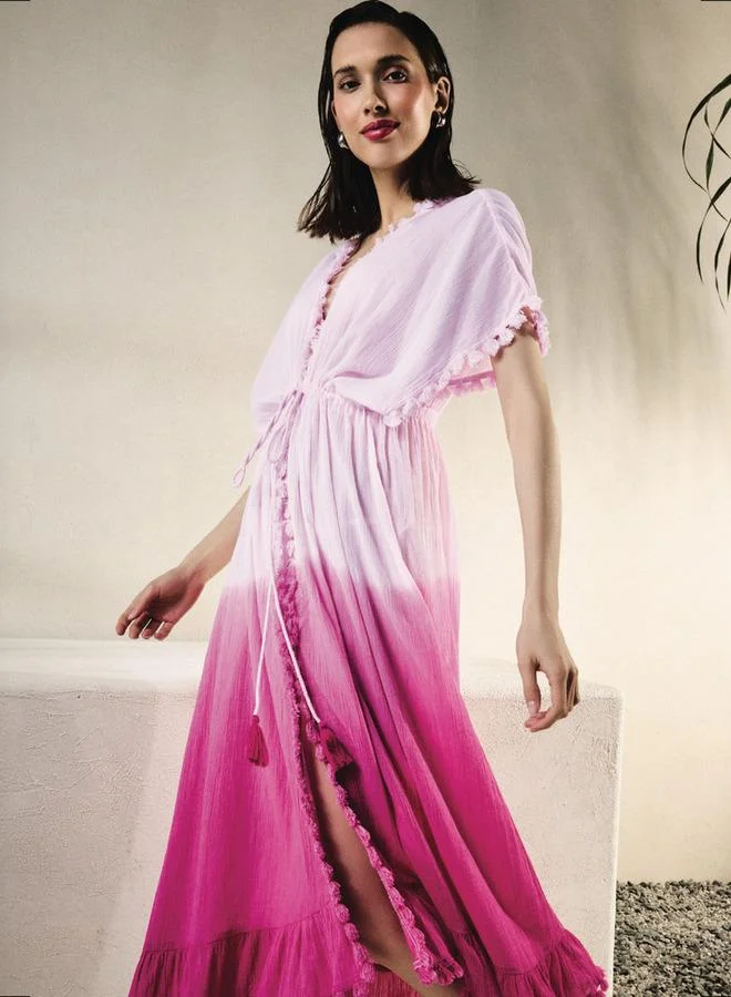 Pom Pom Detail Cover-Up with Tie-Ups