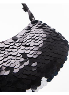 TOPSHOP Topshop Sonia sequin shoulder bag in black - BLACK  - Image 4