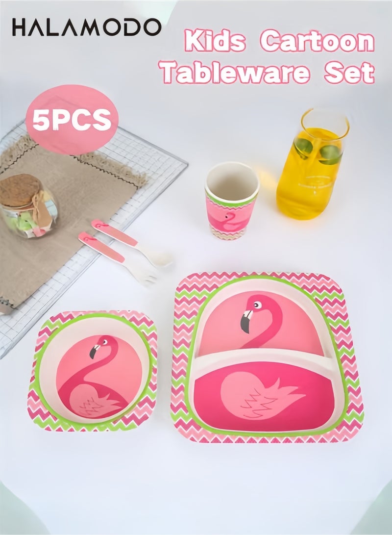 Halamodo 5-Piece Cartoon Patterns Children’s Tableware Set Divided Plates Bowls Spoon and Fork Combo Essential for Birthday Parties Perfect for Family Meals and Kids Dining - Image 1