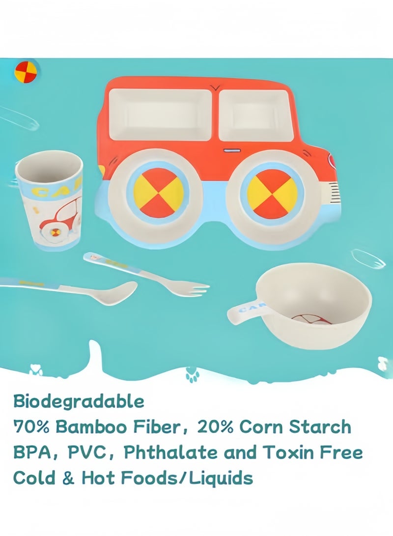 Halamodo 5-Piece Cartoon Patterns Children’s Tableware Set Divided Plates Bowls Spoon and Fork Combo Essential for Birthday Parties Perfect for Family Meals and Kids Dining - Image 3