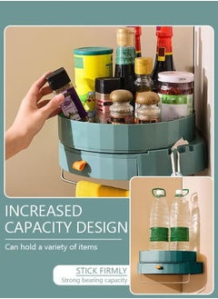 MIXDE Wall Mounted Kitchen Storage Rack 360° Rotation No Punch Installation Corner Storage Rack Space Saving Bathroom Storage With Drawer And Towel Rack  - Image 4