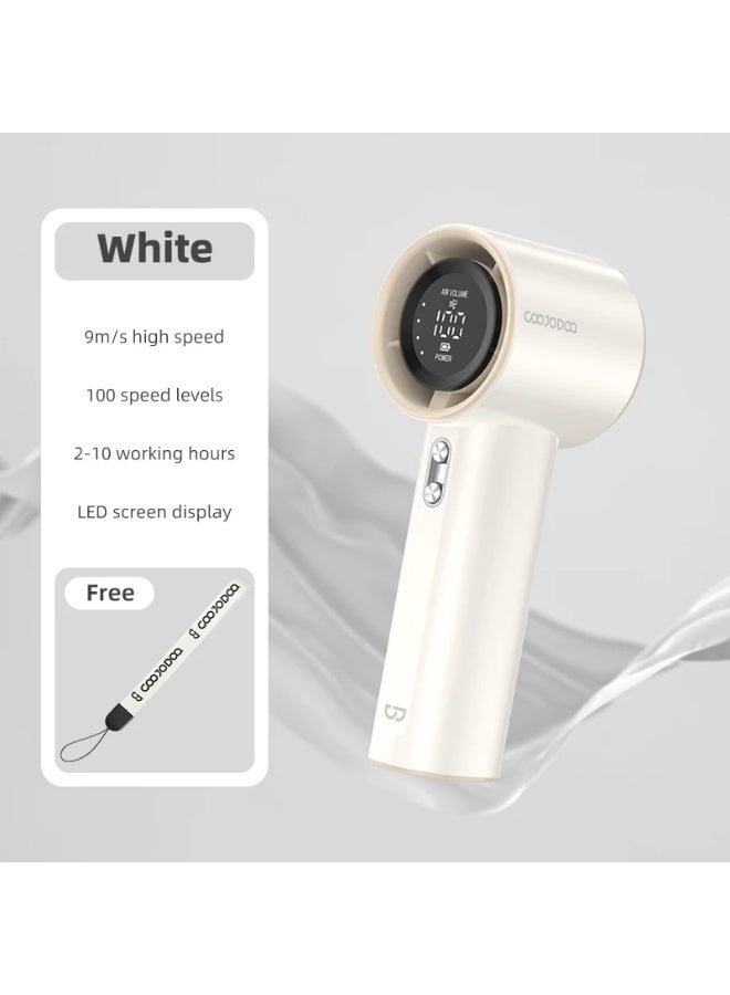 جوجودوك مروحة يد محمولة عالية السرعة GOOJODOQ GFS001 بـ 100 مستوى سرعة وشاشة LED، أبيض - Image 2