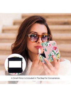 NFI essentials Pu 1 Pcs Ladies Floral Lipstick Case Holder With Mirror Lipstick Holder To Cosmetic Storage Kit Makeup Travel Cases Organizer Bag For Purse (9X6X3.5 Cm Pink 1)  - Image 3