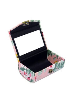 NFI essentials Pu 1 Pcs Ladies Floral Lipstick Case Holder With Mirror Lipstick Holder To Cosmetic Storage Kit Makeup Travel Cases Organizer Bag For Purse (9X6X3.5 Cm Pink 1)  - Image 1