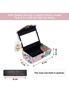 NFI essentials Pu 1 Pcs Ladies Floral Lipstick Case Holder With Mirror Lipstick Holder To Cosmetic Storage Kit Makeup Travel Cases Organizer Bag For Purse (9X6X3.5 Cm Pink 1)  - Image 5