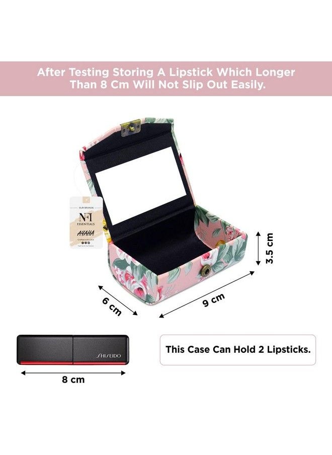 NFI essentials Pu 1 Pcs Ladies Floral Lipstick Case Holder With Mirror Lipstick Holder To Cosmetic Storage Kit Makeup Travel Cases Organizer Bag For Purse (9X6X3.5 Cm Pink 1)  - Image 5