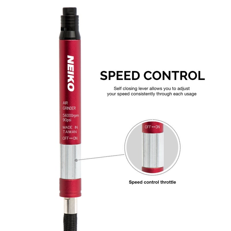 NEIKO 10649A Micro Air Die Grinder | 1/8" (3mm) Capacity | Pencil Type | 54,000 RPM | For Cleaning Dies, Rotors, Backing Plates, Brake Pads, Mounts, Etc. - Image 3