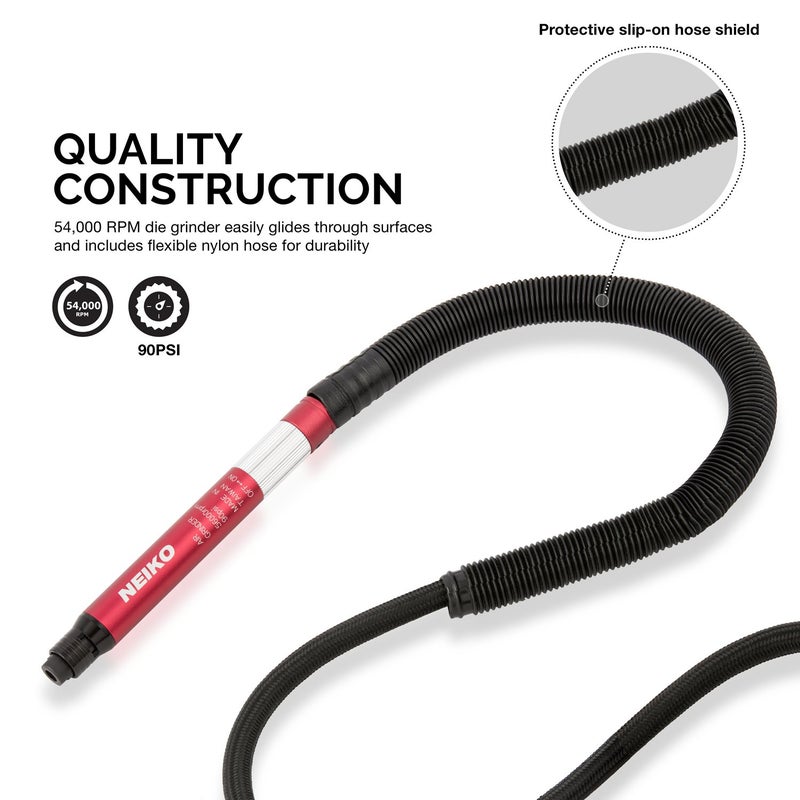 NEIKO 10649A Micro Air Die Grinder | 1/8" (3mm) Capacity | Pencil Type | 54,000 RPM | For Cleaning Dies, Rotors, Backing Plates, Brake Pads, Mounts, Etc. - Image 2