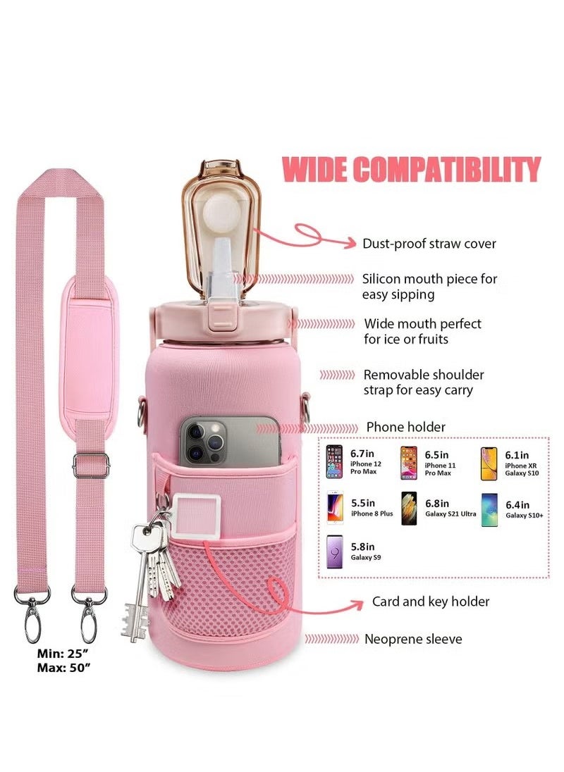 Beauenty 2L Half Gallon Water Bottle with Sleeve and Strap Water Bottle Motivational with Straw and Time Marker to Drink Leakproof Reusable Water Bottle for Unisex Sports, Fitness, Workout  - Image 2