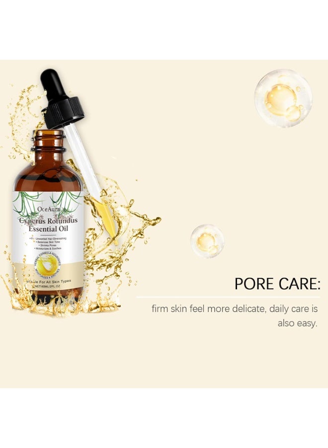 OceAura Cyperus Rotundus Oil, for Hair Removal, Moisturizing Soothing Oil, Balances Skin Tone, Reduces Body Hair Growth, Sensitive Skin, Full Body, Shrink Pores, 60ml - Image 3