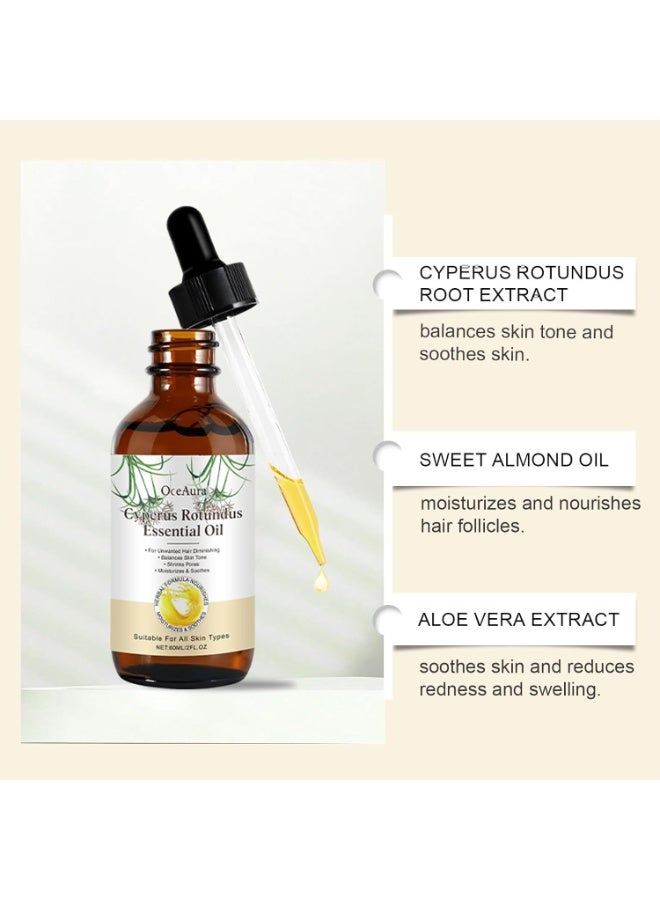 OceAura Cyperus Rotundus Oil, for Hair Removal, Moisturizing Soothing Oil, Balances Skin Tone, Reduces Body Hair Growth, Sensitive Skin, Full Body, Shrink Pores, 60ml - Image 5