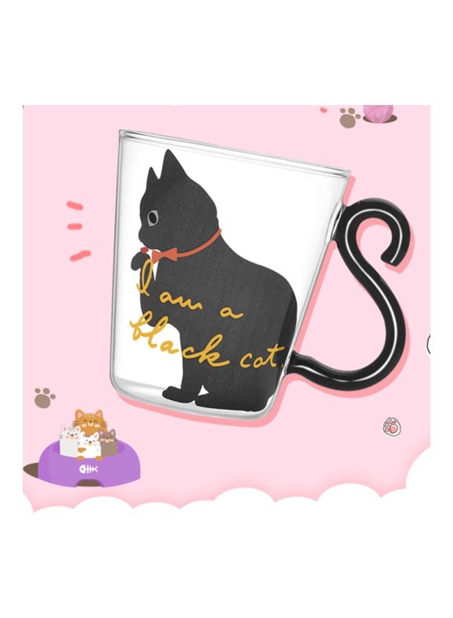 Kitty Printed Tail Handled Mug Black/White/Clear 8x5.3x9cm - Image 2