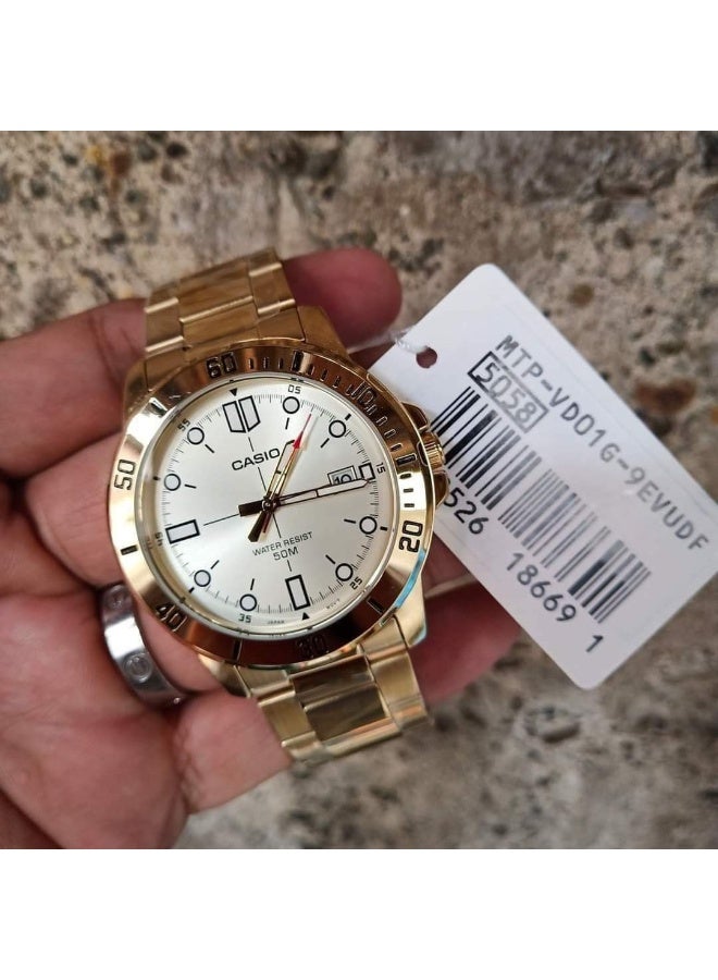 Casio MTP-VD01G-9EVUDF Men’s Analog Gold-Tone Stainless Steel Watch – Gold Dial, Rotating Bezel, Date Display, Water Resistant - Image 3