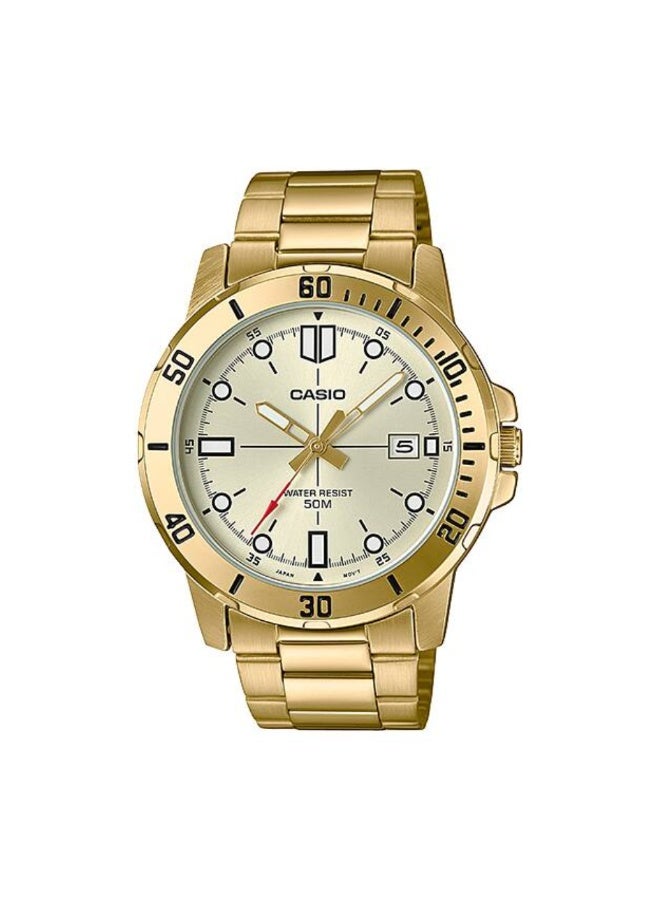 Casio MTP-VD01G-9EVUDF Men’s Analog Gold-Tone Stainless Steel Watch – Gold Dial, Rotating Bezel, Date Display, Water Resistant - Image 1