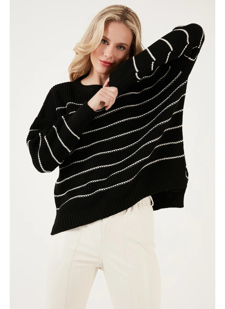 ليلا Striped Long Back Crew Neck Knitted Sweater Women's Sweater 4616133