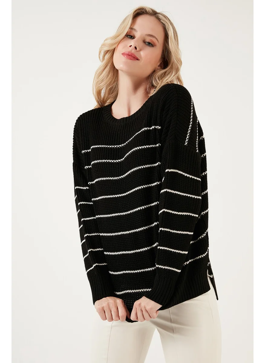 ليلا Striped Long Back Crew Neck Knitted Sweater Women's Sweater 4616133