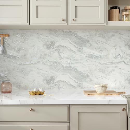 VaryPaper Matte Light Grey Marble Contact Paper Peel and Stick Countertops Waterproof Kitchen Countertop Wallpaper Marble Vinyl Wrap for Cabinets Removable Marble Wallpaper for Bathroom 15.7''x78.7'' - Image 5