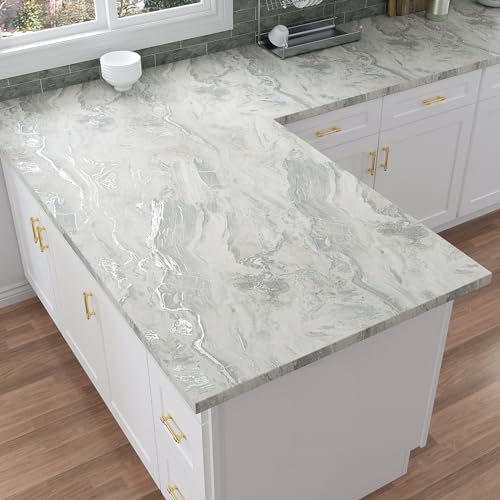VaryPaper Matte Light Grey Marble Contact Paper Peel and Stick Countertops Waterproof Kitchen Countertop Wallpaper Marble Vinyl Wrap for Cabinets Removable Marble Wallpaper for Bathroom 15.7''x78.7'' - Image 2