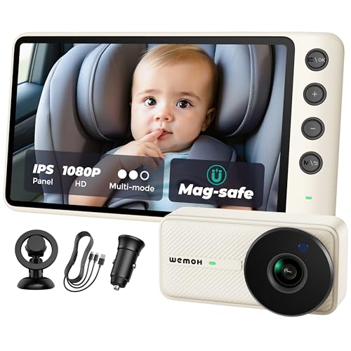 WEMOH NO.1 Magnetic Baby Car Camera with 1080P IPS Monitor, Auto Night Vision & Magnetic Mount – 5" Display, Zoom/Mirror Modes, USB Powered, 5-Minute Setup, for Rear-Facing Infant, White - Image 1