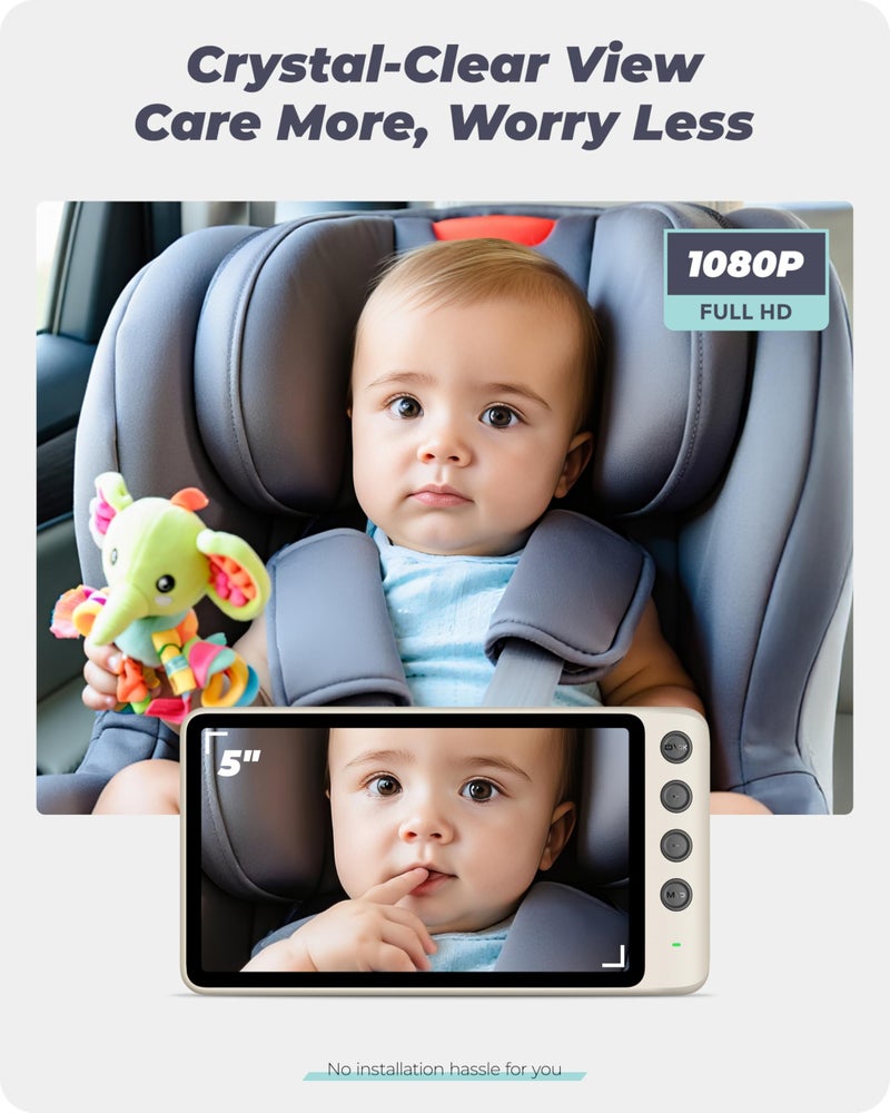 WEMOH NO.1 Magnetic Baby Car Camera with 1080P IPS Monitor, Auto Night Vision & Magnetic Mount – 5" Display, Zoom/Mirror Modes, USB Powered, 5-Minute Setup, for Rear-Facing Infant, White - Image 4