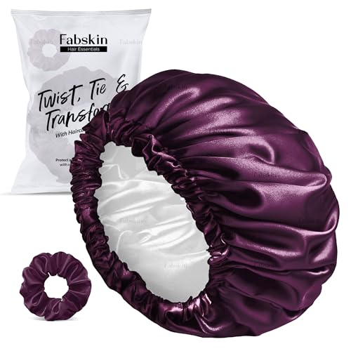 FABSKIN Luxury Satin Silk Hair Bonnet Cap for Sleeping with Satin Scrunchie | For Women & Girls | For Curly & All Hair Types - Wine - Image 1