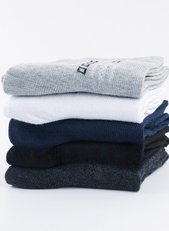 جوارب الرجال متوسطة الطول عصرية ومتعددة الاستخدامات وبسيطة وموجهة للأعمال وتمتص العرق وتسمح بالتهوية لفصلي الربيع والخريف (5 ألوان، 5 أزواج) - Image 3