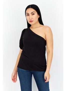 Cooper & Ella Women Asymmetrical One Shoulder Plain Top, Black  - Image 1