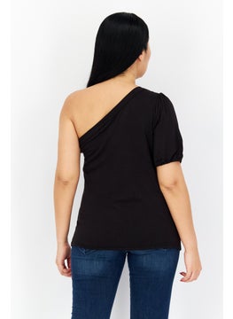 Cooper & Ella Women Asymmetrical One Shoulder Plain Top, Black  - Image 2