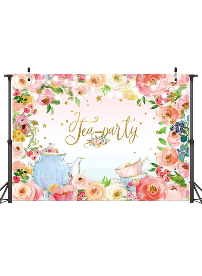 Sensfun Tea Party Backdrop Glitter Pink Floral Lets Partea Banner Photography Background for Women Girl Princess Wonderland Afternoon Tea Birthday Party Decoration Supplies Photo Booth Backdrops 7x5ft - Image 3