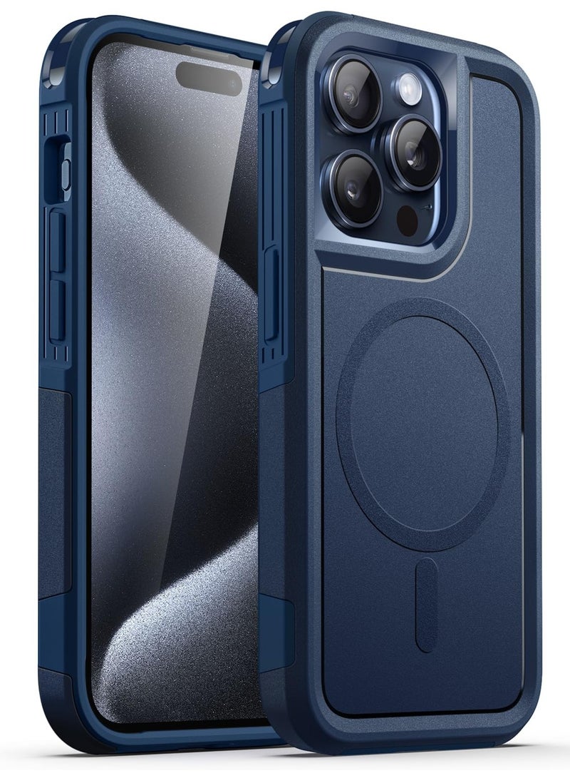 جي تيك حافظة لهاتف آيفون 15 برو ماكس مقاس 6.7 بوصة متوافقة مع هاتف Magsafe شديد التحمل بطبقة مزدوجة حماية قوية مضادة للصدمات وغطاء مغناطيسي قوي للهاتف باللون الأزرق الداكن - Image 1