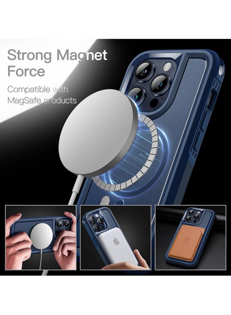 جي تيك حافظة لهاتف آيفون 15 برو ماكس مقاس 6.7 بوصة متوافقة مع هاتف Magsafe شديد التحمل بطبقة مزدوجة حماية قوية مضادة للصدمات وغطاء مغناطيسي قوي للهاتف باللون الأزرق الداكن - Image 5