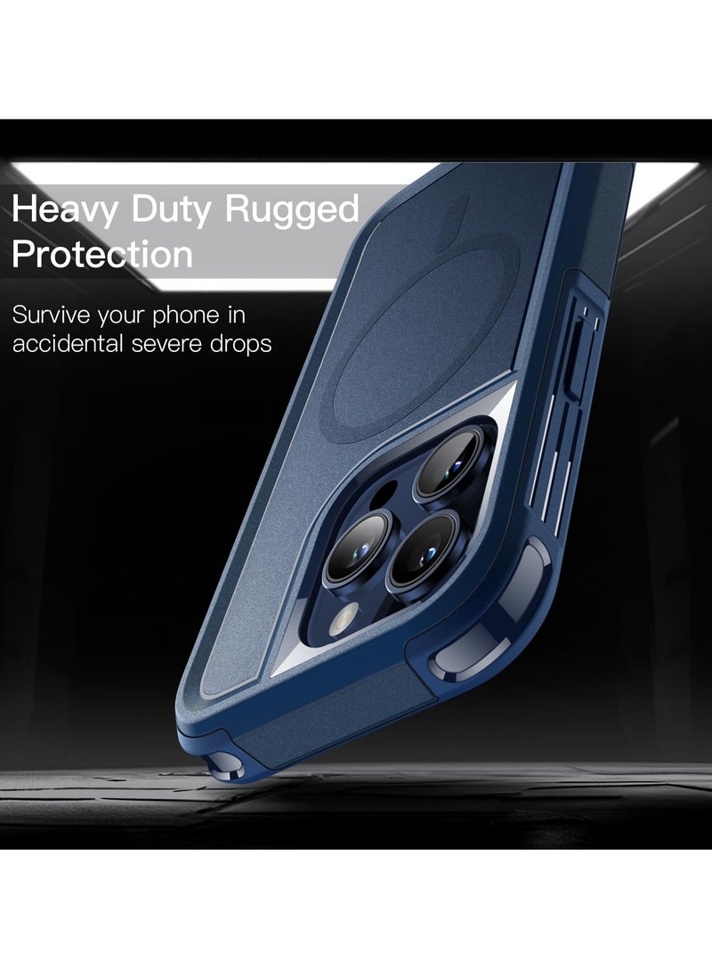 جي تيك حافظة لهاتف آيفون 15 برو ماكس مقاس 6.7 بوصة متوافقة مع هاتف Magsafe شديد التحمل بطبقة مزدوجة حماية قوية مضادة للصدمات وغطاء مغناطيسي قوي للهاتف باللون الأزرق الداكن - Image 4