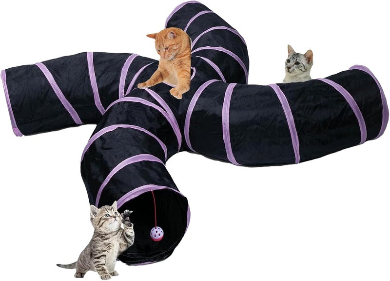 EGETOTA Cat Tunnel for Indoor Cats Large, with Play Ball S-Shape 4 Way Collapsible Interactive Peek Hole Pet Tube Toys, Puppy, Kitty, Kitten, Rabbit (S4 - Black & Pink) - Image 1