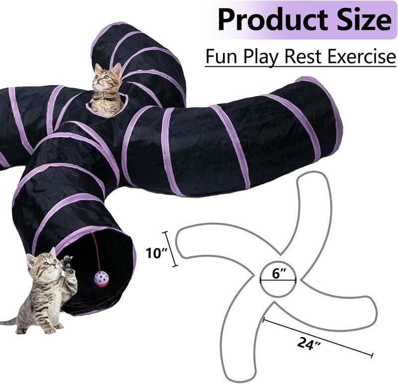 EGETOTA Cat Tunnel for Indoor Cats Large, with Play Ball S-Shape 4 Way Collapsible Interactive Peek Hole Pet Tube Toys, Puppy, Kitty, Kitten, Rabbit (S4 - Black & Pink) - Image 5