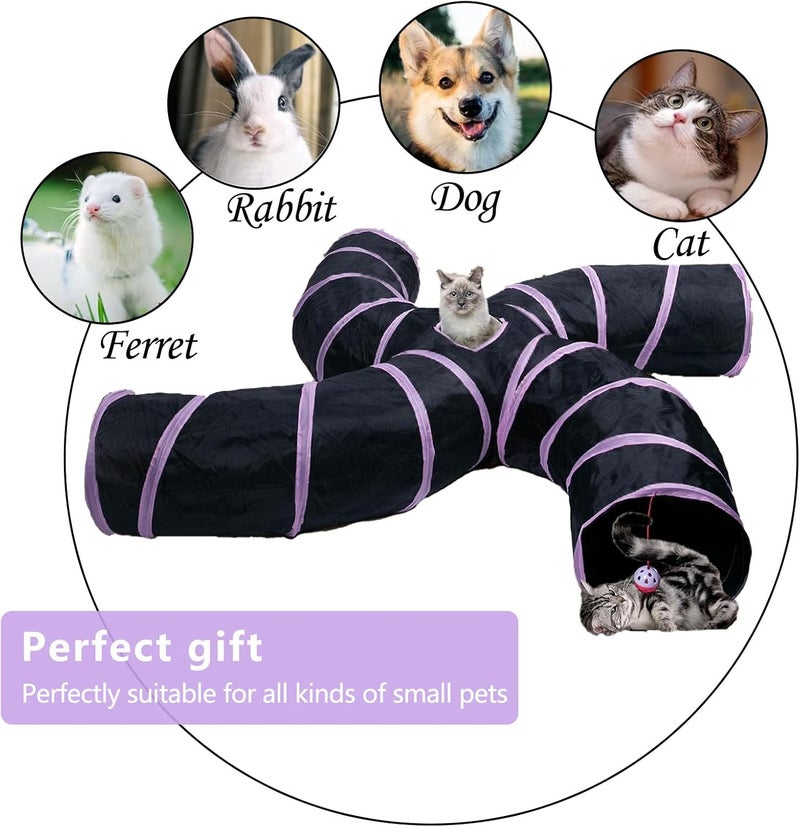 EGETOTA Cat Tunnel for Indoor Cats Large, with Play Ball S-Shape 4 Way Collapsible Interactive Peek Hole Pet Tube Toys, Puppy, Kitty, Kitten, Rabbit (S4 - Black & Pink) - Image 2