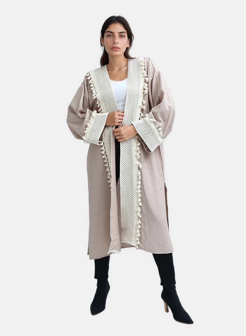RAVIN Women Long Sleeves Coffee Crochet Summer Cardigan - Image 1