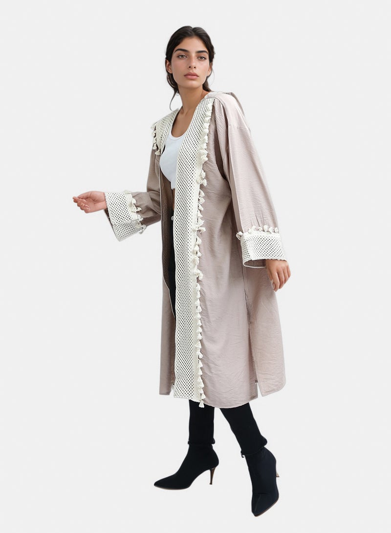 RAVIN Women Long Sleeves Coffee Crochet Summer Cardigan - Image 2
