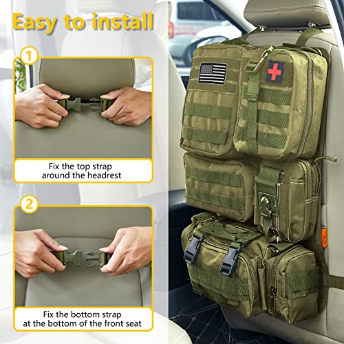 Jimikay Universal Tactical Seat ​Back Organizer Vehicle Molle Panel Organizer Storage Bag with 5 Detachable Molle Pouch for All Vehicel Such as Jeep,Truck,SUV, Car, Ford,Chevy etc (A Model-Military Green) - Image 4