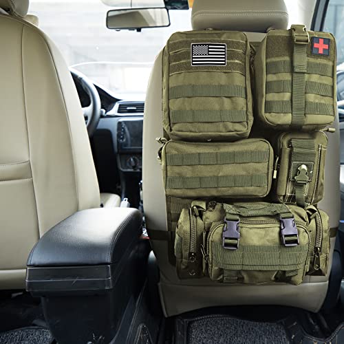 Jimikay Universal Tactical Seat ​Back Organizer Vehicle Molle Panel Organizer Storage Bag with 5 Detachable Molle Pouch for All Vehicel Such as Jeep,Truck,SUV, Car, Ford,Chevy etc (A Model-Military Green) - Image 5