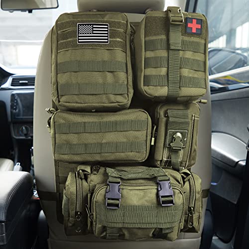 Jimikay Universal Tactical Seat ​Back Organizer Vehicle Molle Panel Organizer Storage Bag with 5 Detachable Molle Pouch for All Vehicel Such as Jeep,Truck,SUV, Car, Ford,Chevy etc (A Model-Military Green) - Image 1