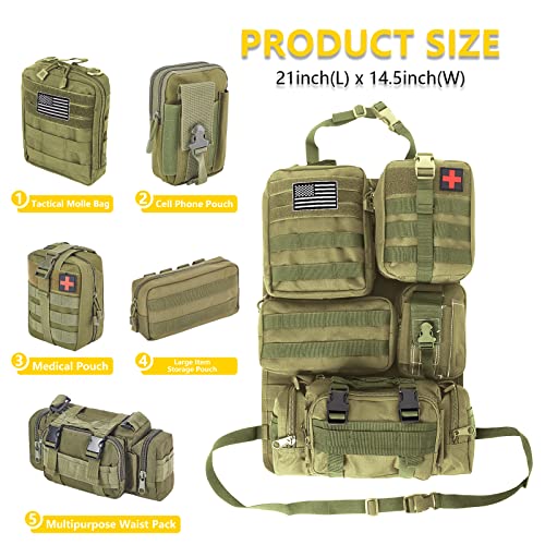 Jimikay Universal Tactical Seat ​Back Organizer Vehicle Molle Panel Organizer Storage Bag with 5 Detachable Molle Pouch for All Vehicel Such as Jeep,Truck,SUV, Car, Ford,Chevy etc (A Model-Military Green) - Image 2