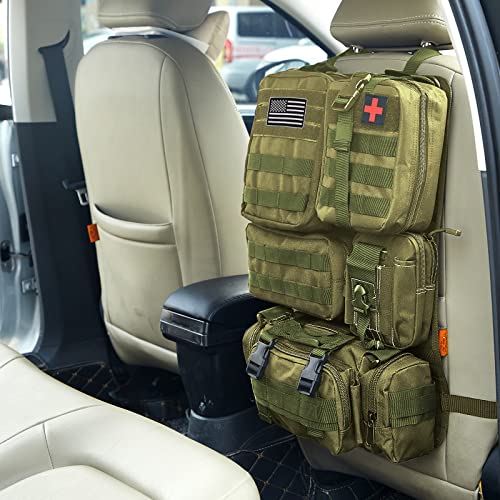 Jimikay Universal Tactical Seat ​Back Organizer Vehicle Molle Panel Organizer Storage Bag with 5 Detachable Molle Pouch for All Vehicel Such as Jeep,Truck,SUV, Car, Ford,Chevy etc (A Model-Military Green) - Image 3