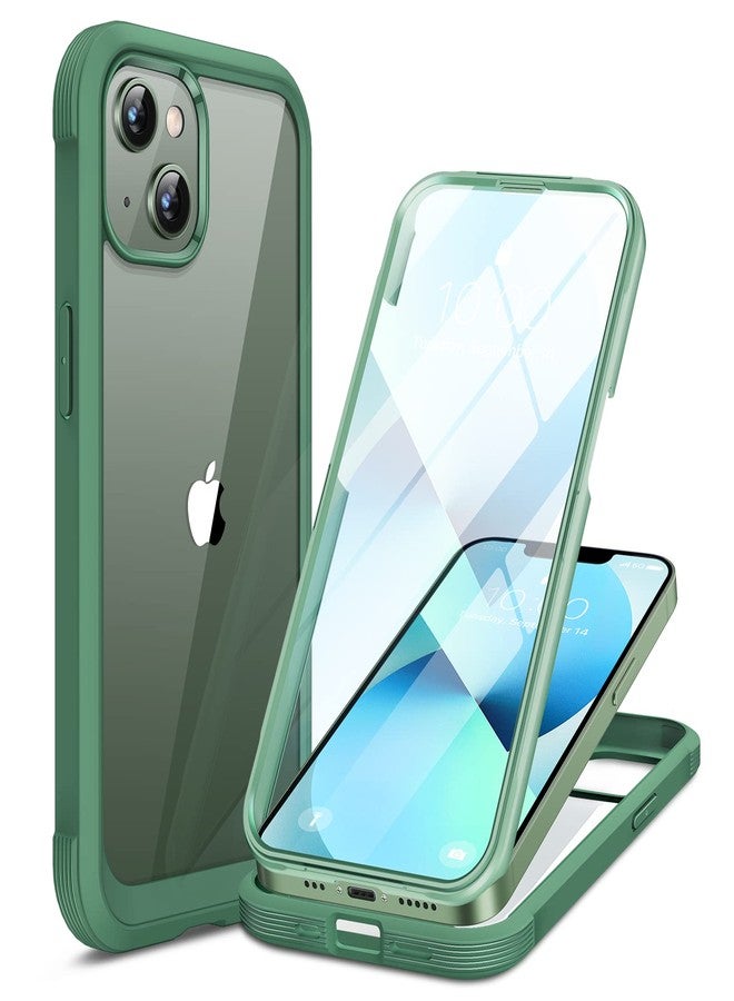 Miracase Compatible with iPhone 13 case 6.1 inch, 2023 New Full-Body Glass Clear Case Bumper Case with Built-in 9H Tempered Glass Screen Protector for iPhone 13, Acacia Green - Image 1