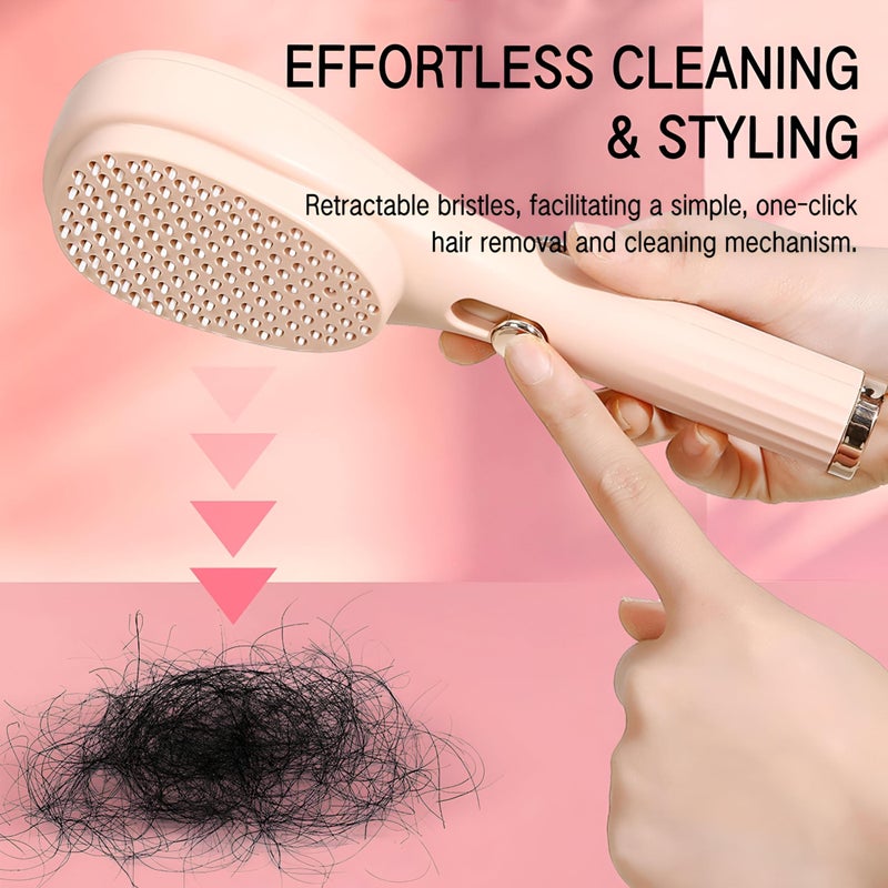 Styler - Professional women’s hair styler brush with retractable bristles, scalp massage function, anti-static build, and convenient self-cleaning ability for everyday healthy grooming (pink) - Image 3