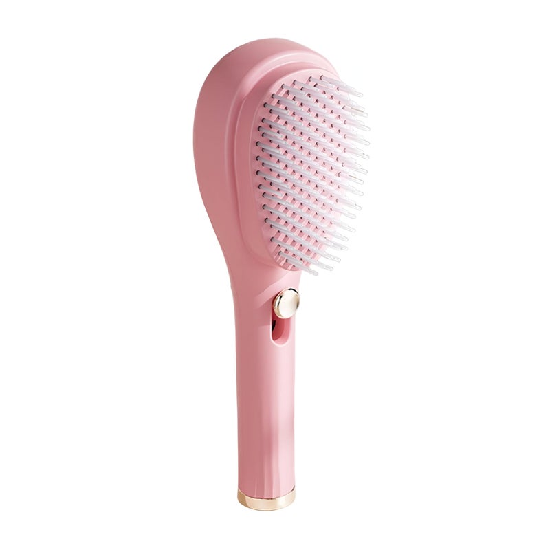 Styler - Professional women’s hair styler brush with retractable bristles, scalp massage function, anti-static build, and convenient self-cleaning ability for everyday healthy grooming (pink) - Image 1